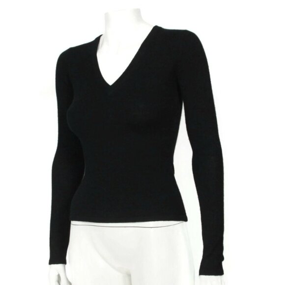 TRIOLOGY 100% Cashmere Black Sweater Womens V-Neck size S /952 - Picture 3 of 6